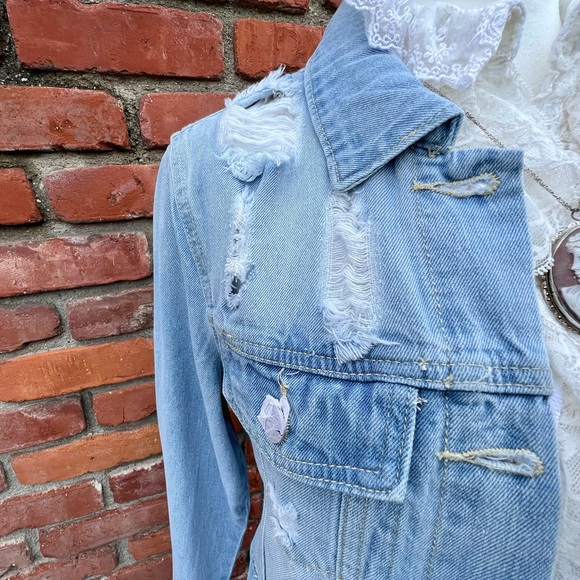 Distressed Blue Jean Long Jacket Duster Topper NWT - Picture 5 of 8